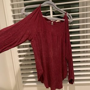Boutique distressed red blouse